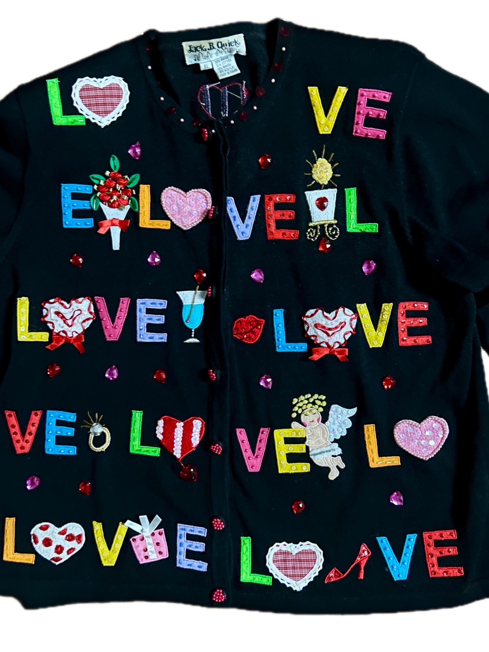 Jack B. Quick ~ X-Large ~ Multi-Colors ~ Valentine ~ Beaded ~ Cardigan Sweater - Picture 7 of 16